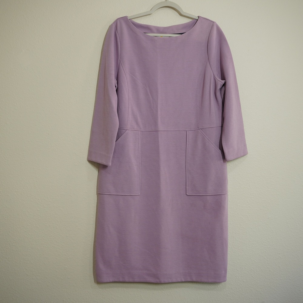 Boden Women's Size 14 TALL Purple Ottoman Ribbed Boat Neck Shift Dress Career